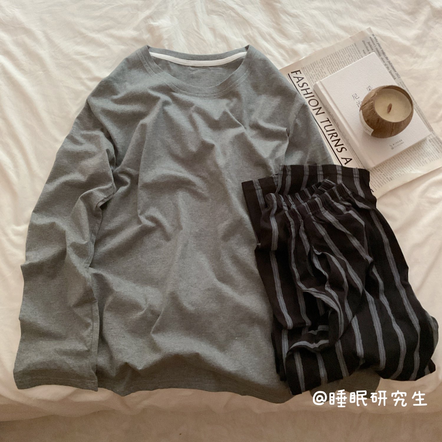 【劳伦斯】春秋季男款睡衣简约大码宽松家居服软料纯棉套装可外穿