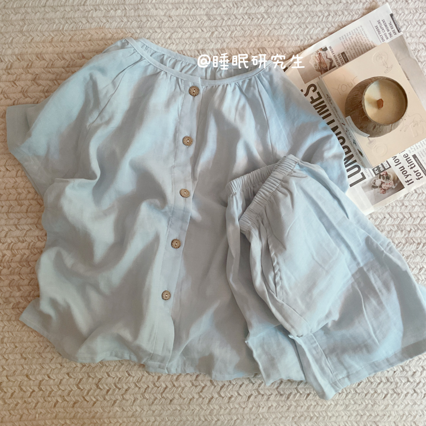 【海岛度假】夏季女睡衣短袖短裤家居服软料纯棉套装双口袋