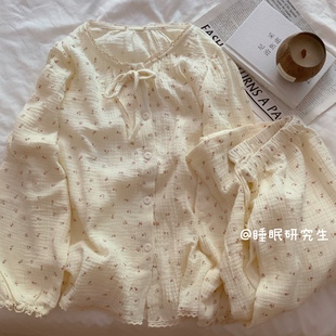 *【仲夏赞美诗】带胸垫秋季女睡衣纯棉长袖套装绉布婴儿棉碎花