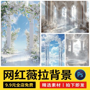 网红高级薇拉室内高定浪漫光影婚纱照影楼设计修图PS/JPG素材模板