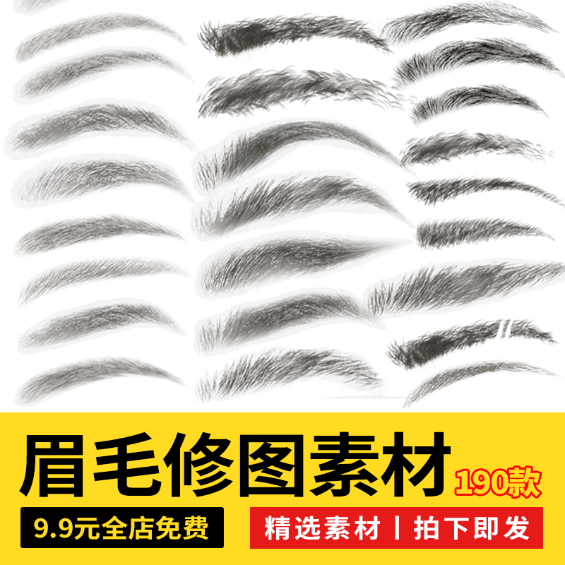 证件照人脸修图妆容眉毛贴图PNG免抠透明图片PS五官眉毛修图素材