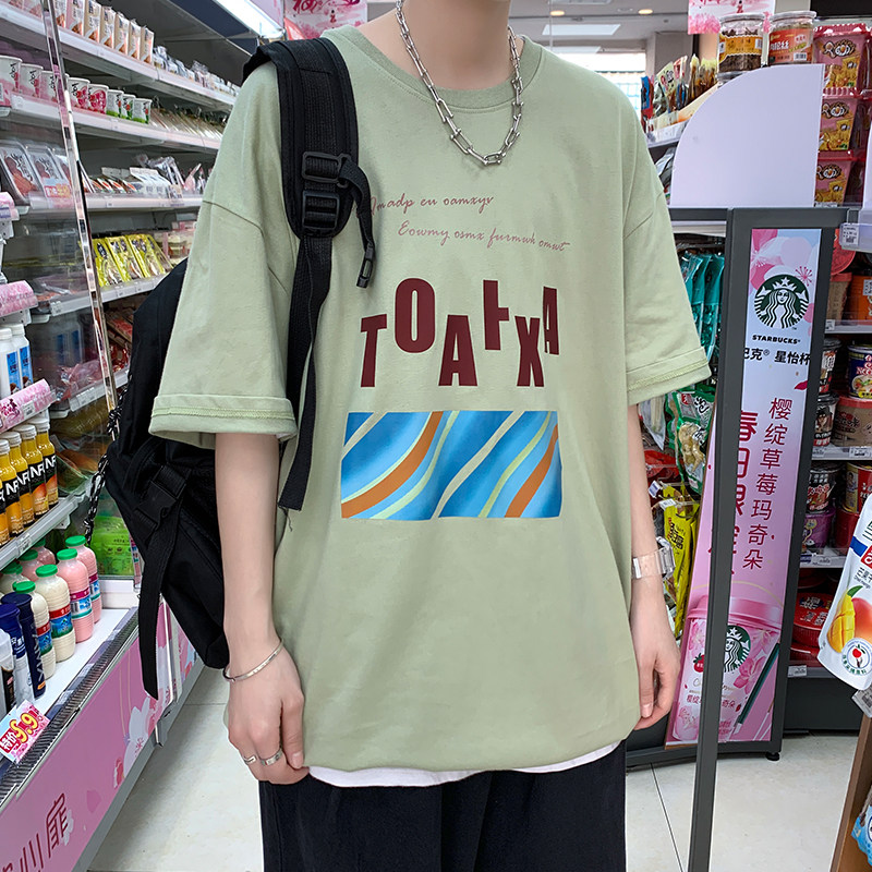 短袖t恤男潮牌ins宽松男生夏季街头百搭个性半截袖潮A161-T40-P25图片