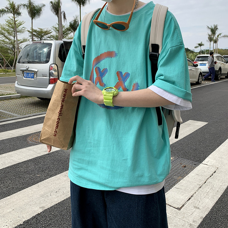 文艺T恤男2021年夏季新潮牌宽松百搭ins潮流超火短袖A161-T16图片
