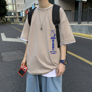 夏短袖t恤男宽松潮牌ins半袖潮流百搭青少年体恤上衣A161-T06图片