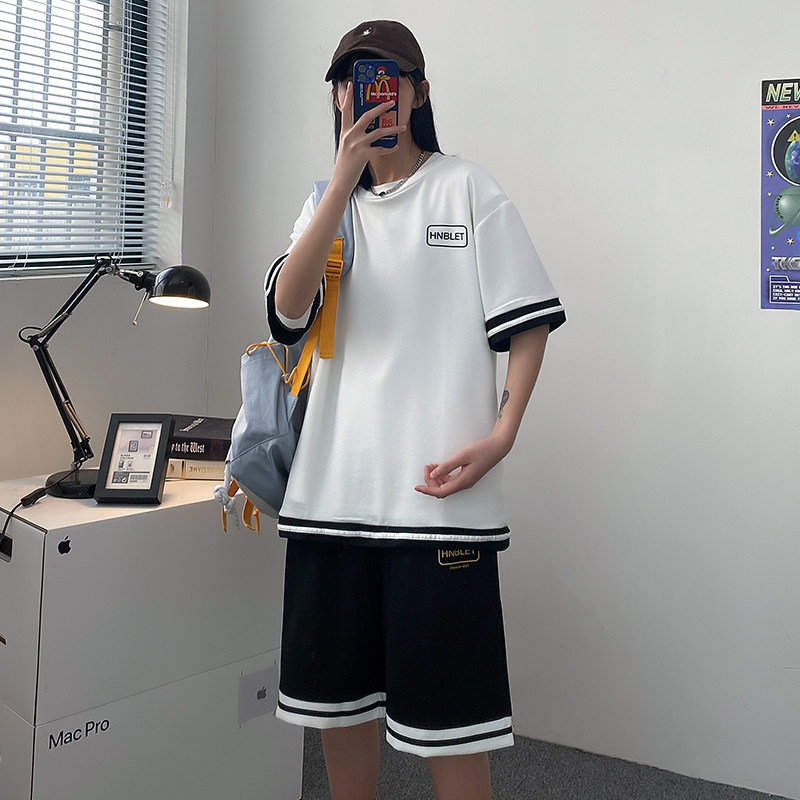 休闲套装短袖t恤ins潮流港风帅气韩版宽松潮牌运动A161-TZ01,男装休闲套装,电商A161