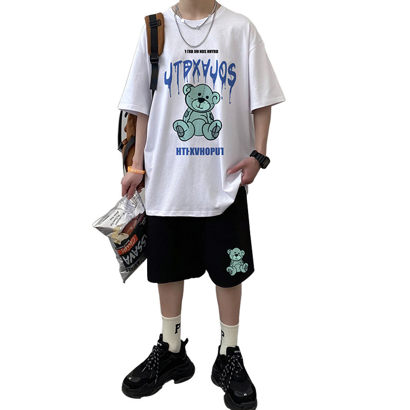 短袖t恤套装夏季潮流宽松休闲运动服装潮牌帅气搭配A161-TZ08,男装休闲套装,电商A161