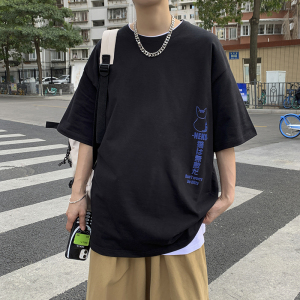 夏短袖t恤男宽松潮牌ins半袖潮流百搭青少年体恤上衣A161-T06图片