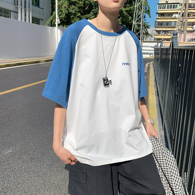 情侣t恤夏潮牌2021新款百搭短袖ins圆领宽松男女同款A161-T30-P30,男装T恤,电商A161