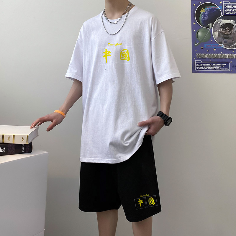 男夏季网红短袖套装韩版宽松潮牌休闲帅气两件套A161-TZ09图片