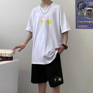 男夏季网红短袖套装韩版宽松潮牌休闲帅气两件套A161-TZ09图片