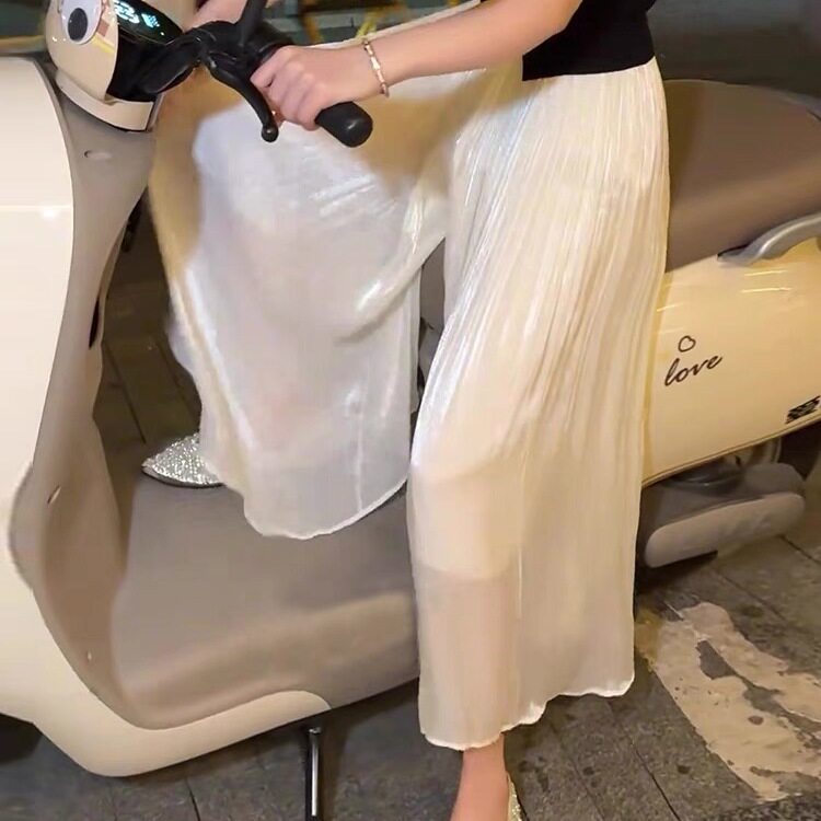 2026夏季新款气质九分流光宽松百搭显瘦仙女高腰阔腿裤轻薄裤裙潮