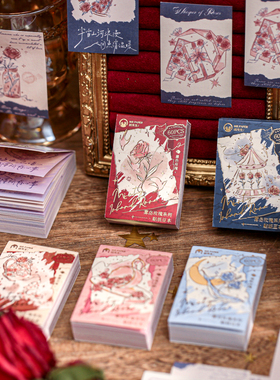 雾岛玫瑰自带背胶MINI贴纸本60张高颜值复古玫瑰插画手帐DIY贴纸