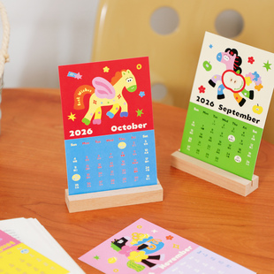 饰背景卡片 26年七彩马卡通风日历卡片背墙贴纸月历墙面桌面装