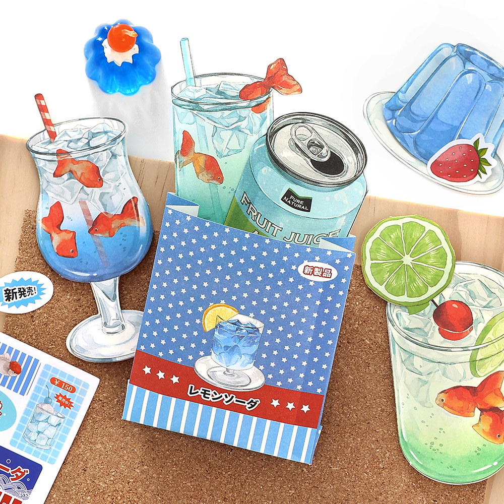 新鲜卖场第四弹素材包20张 日系昭和饮品趣味小机关手帐装饰便签