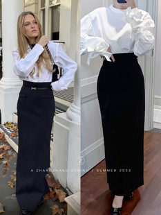 ins高腰半裙h型直筒型优雅大气简约显瘦显高长款半身裙高级感秋冬