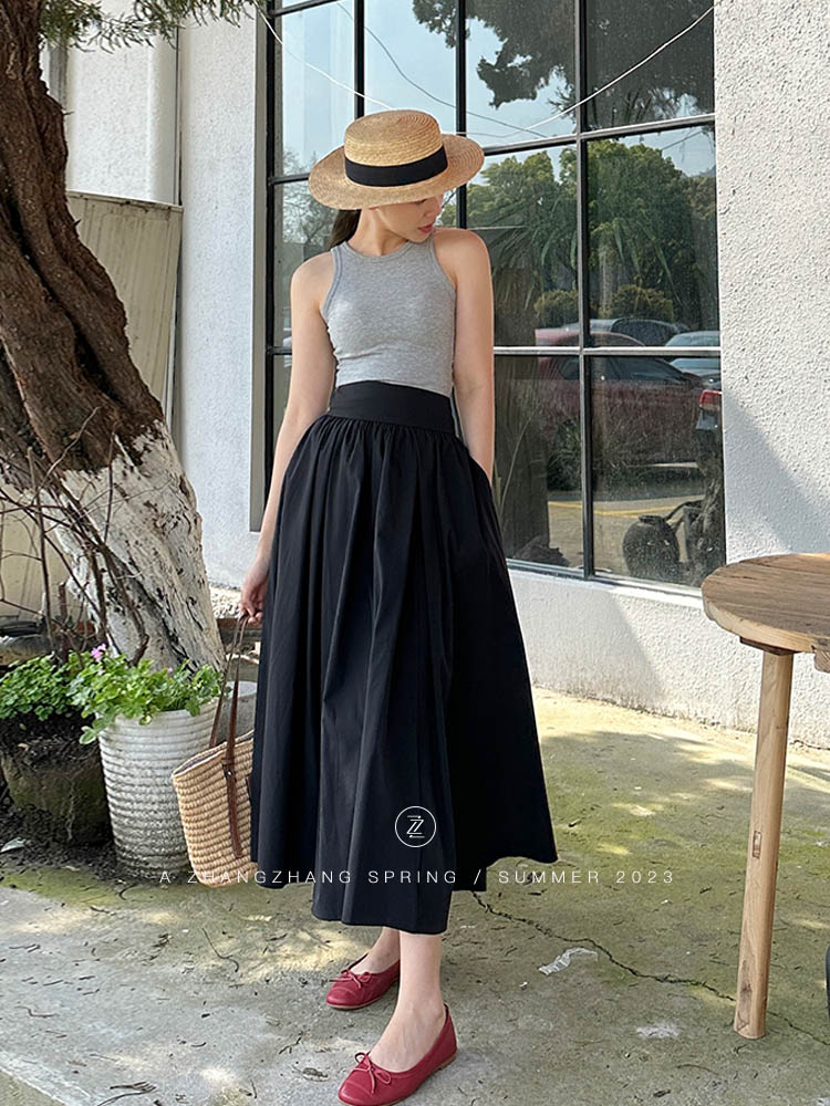 中长款伞裙法式挺阔百褶