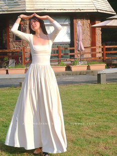 阿章章 假俩件高腰纯欲温柔系优雅芭蕾舞连衣裙初秋连衣裙显气质