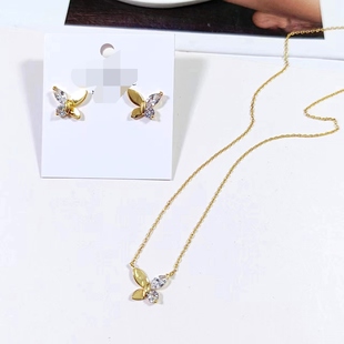 潮牌热销风格余量新款蝴蝶镀真金微镶锆石原装耳堵高级感耳钉女