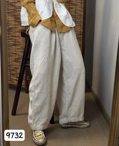 老钱风松弛感100汉麻女大码轻奢高级宽松垂感休闲裤9732