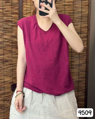 原创棉麻100%竹节棉V领吸汗透气短袖T恤（胸围120衣长64左右）