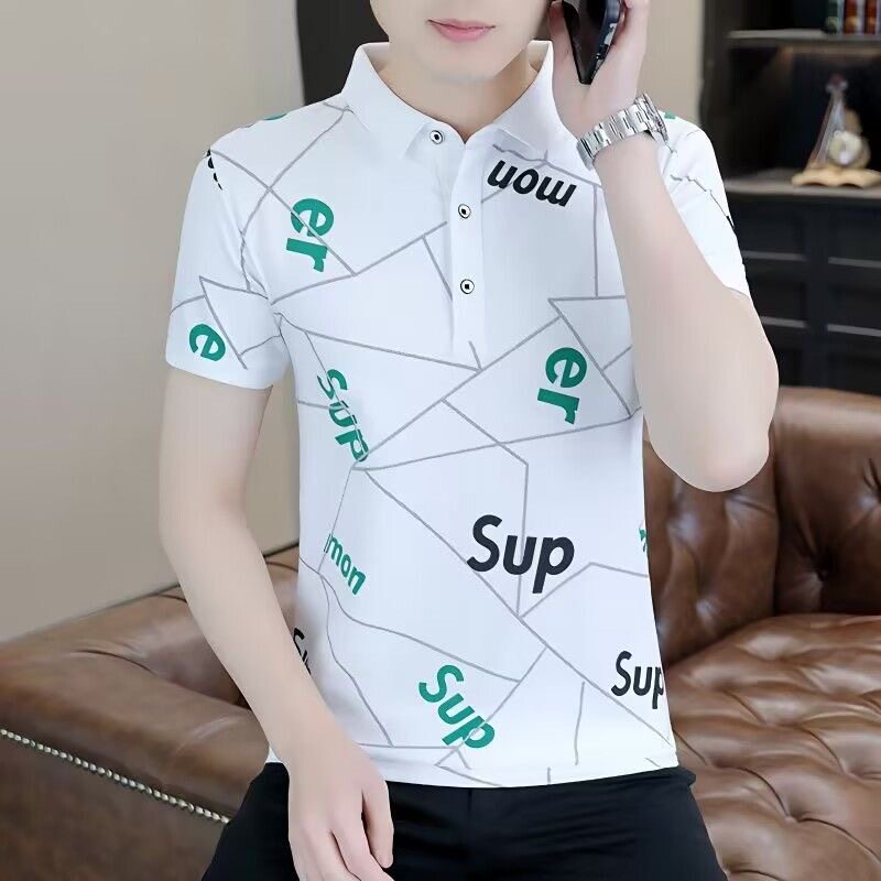 夏季新款男士休闲短袖polo衫冰丝薄款衬衫领透气商务高档男装上衣