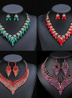 欧美复古夸张新娘项链耳环套装