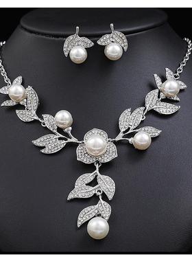 热销欧美新款项链套装女轻奢小众新娘婚纱配饰珍珠锁骨链首饰