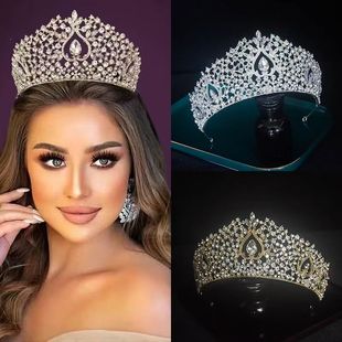 选美颁奖冠军小姐环球桂冠新娘头饰水晶王冠时尚精美发箍公主皇冠