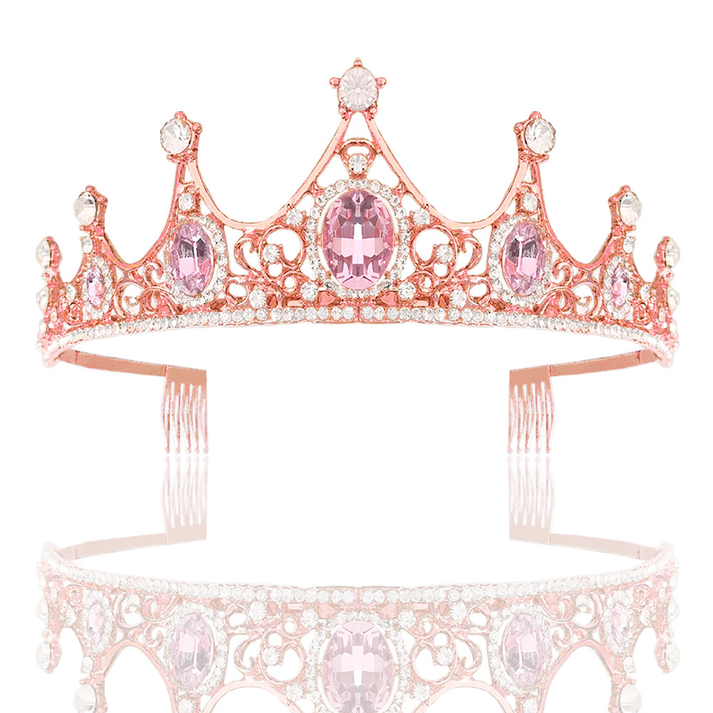 粉色水晶小女孩儿童皇冠  表演晚会选秀配戴发饰头饰礼服配饰发箍