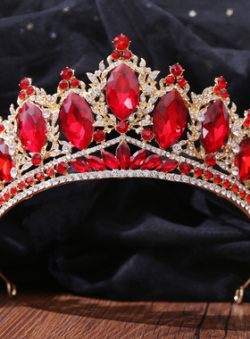 YXPH婚庆水晶发饰王冠 巴洛克红色钻奢华舞台选美成人礼新娘皇冠