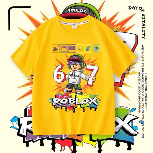 Roblox罗布乐思男童短袖纯棉夏季中大童宽松潮 T 恤儿童半袖上衣