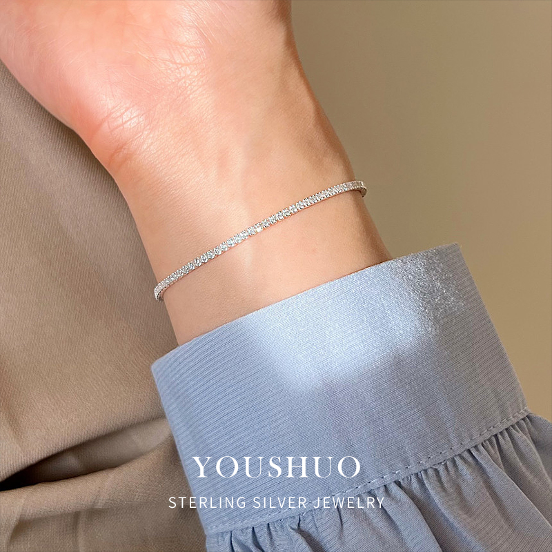 925纯银满钻镶钻钻石锆石手链轻奢高级感精致手饰可调节银饰