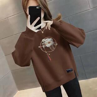 女款 春秋季 休闲宽松卫衣高档显瘦ins韩版 加绒加厚长袖 上衣潮 新款