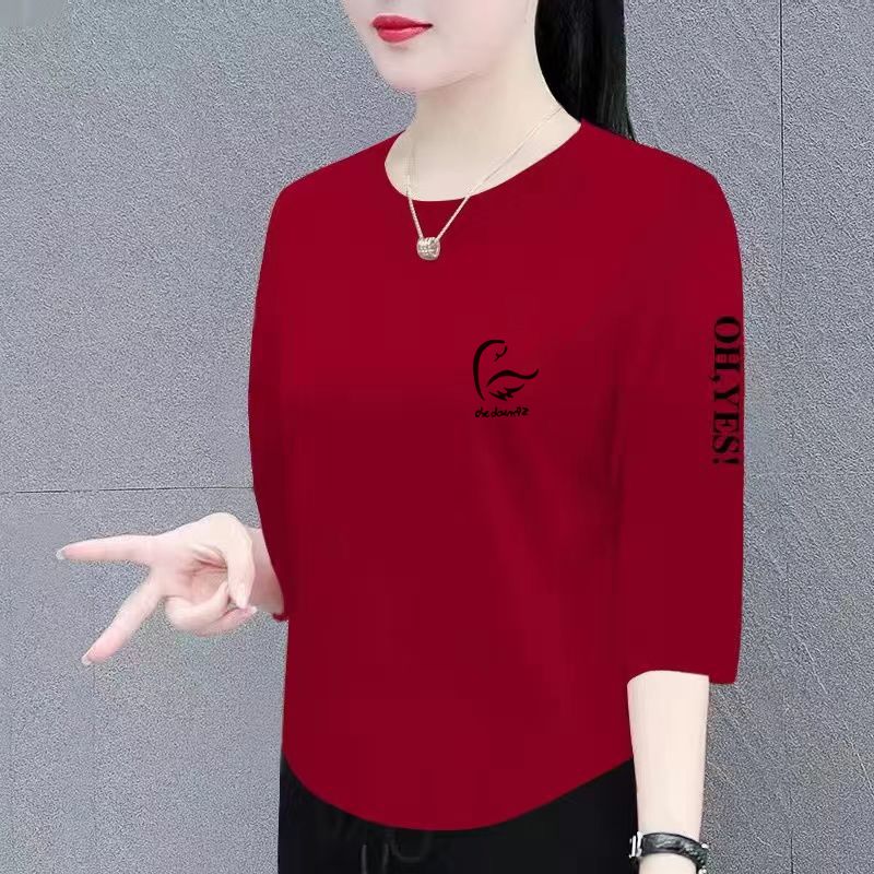 中老年妈妈装100%纯棉七分袖T恤