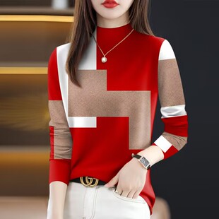 外贸妈妈中老年加绒加厚高领打底衫可外穿长袖t恤女打底时尚洋气