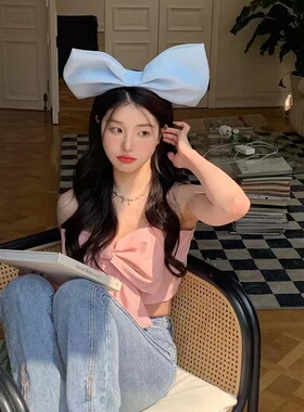 大蝴蝶结头饰立体网纱黑色超大蝴蝶结发箍甜美迪士尼头箍红色游玩