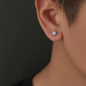 耳饰女 高级感痞帅美式 S925纯银耳钉男款 蓝澳宝八芒星耳环单只男士