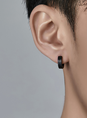 欧美潮流嘻哈风钛钢耳环单只磨砂耳圈潮男简约素圈耳扣圆圈耳钉