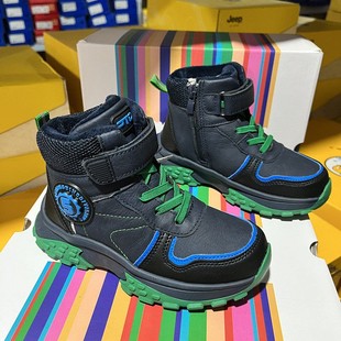 出口户外运动雪地靴冬季加绒二棉保暖皮面防泼水男女童高帮短靴子