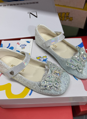 撤柜女童公主凉鞋轻便软底防滑水钻艾莎蝴蝶结水晶钻演出小皮鞋