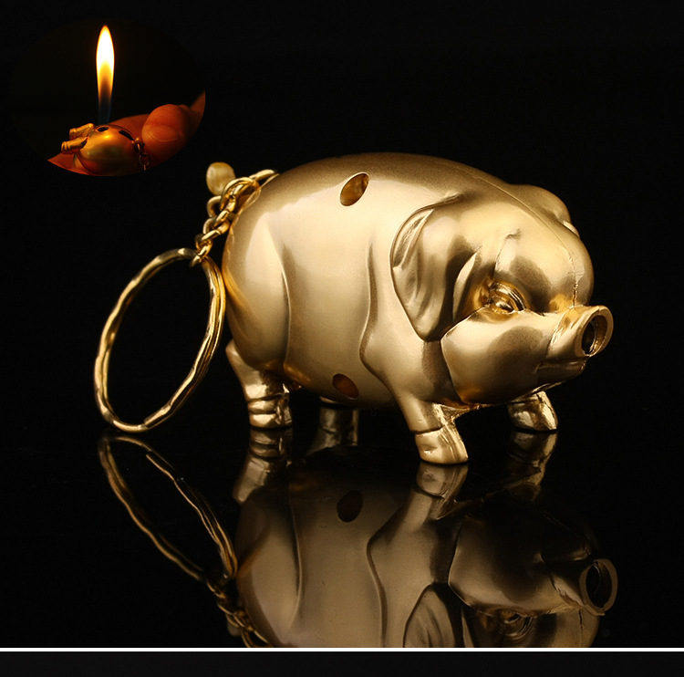 金属招财金猪打火机创意奇特充气打火机钥匙扣挂件猪年吉祥物刻字