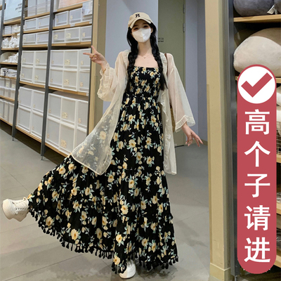 高个子加长版吊带连衣裙套装