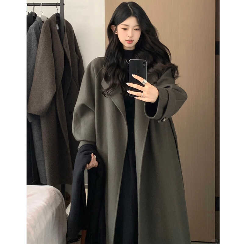 韩版高个子加长版大衣毛呢外套
