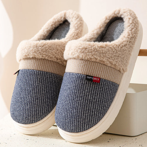 秋冬季棉拖鞋男士加绒加厚室内防滑居家用情侣厚底保暖毛拖鞋冬天