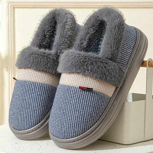 包跟棉拖鞋男冬季加绒加厚居家室内保暖情侣月子毛毛棉鞋男士冬天