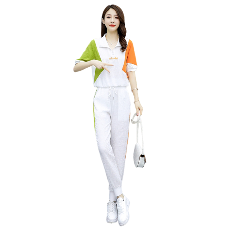 夏天时尚棉麻套装女2025新款两件套运动服宽松大码减龄休闲束脚裤