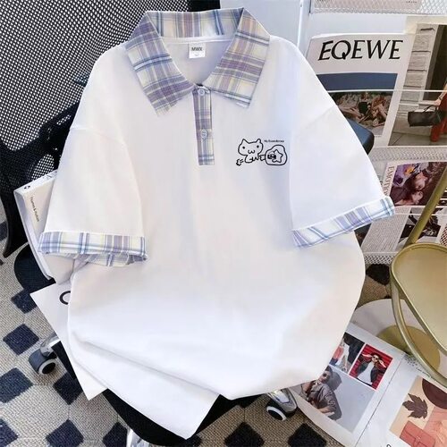 日系拼接格子女童短袖POLO衫