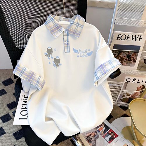 早春男女童学院风撞色短袖POLO衫