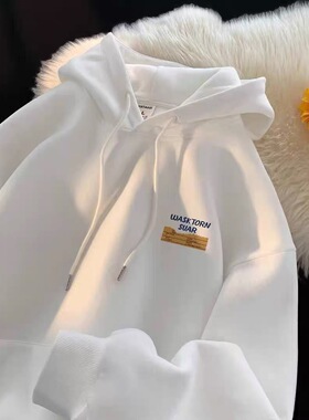 男女童白色卫衣2025春秋冬季新款字母印花中大童连帽卫衣学生外套