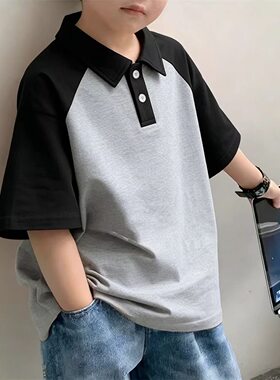 中大童男童纯棉Polo领短袖T恤